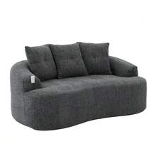 Este moderno conjunto de sofá de dos plazas presenta cojines redondos y profundos con estampado de nubes de chenilla, un diseño compacto sin muelles e incluye tres cojines decorativos. Ideal para apartamentos pequeños. - Gris - Ver 10