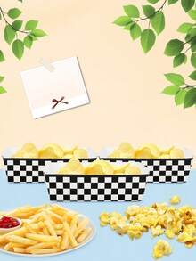 10pcs/20pcs/30pcs Black And White Checkered Paper Food Trays Racing Party Food Boat Black And White Plaid Serving Tray For Racing Theme Birthday BabyShower Party Popcorn Nacho Snack Hot Dog - Black and White - View 5