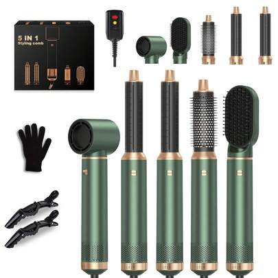 UKLISS 5-In-1 Green & Gold Air Styler: Perfect Valentine's Gift With 800W Power For Curling, Straightening & Drying, Ideal For Travel & All Occasions