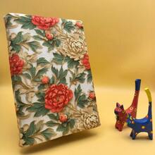 1pc Handmade Fabric Book Cover With Golden & Red Peony Design, Notebook/Journal Cover, Gift For Book Lovers & Couples - Single Piece - View 3