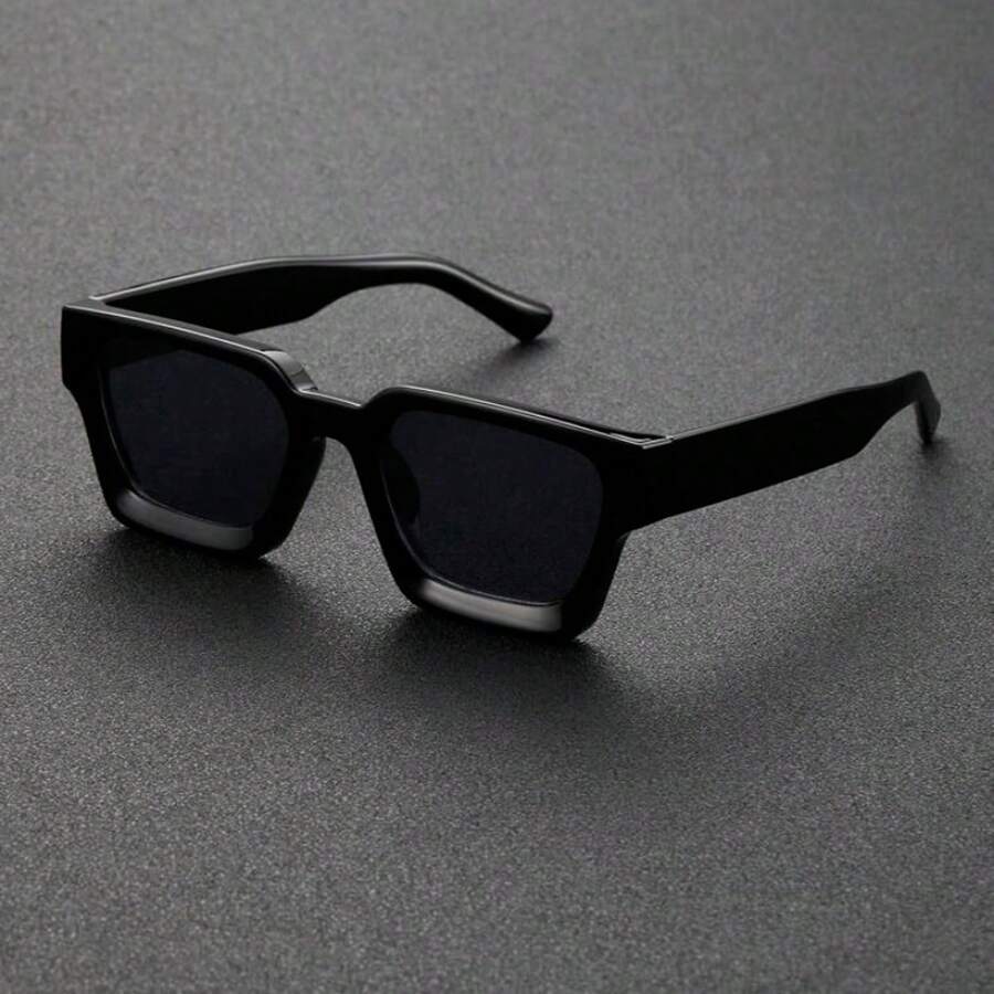 1pc Men's Fashion Thick Frame Square Glasses, Versatile & Stylish - Black - View 1