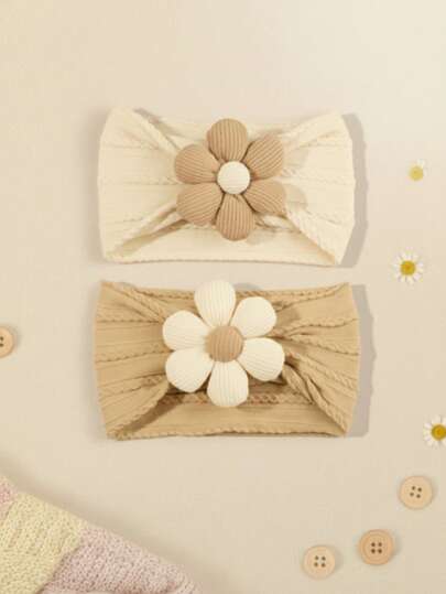 2条/套彩色花朵婴儿发带，超柔软不刺激皮肤的宽尼龙弹力发圈，可爱时尚的婴儿拍照道具，透气四季皆宜，绝佳礼物