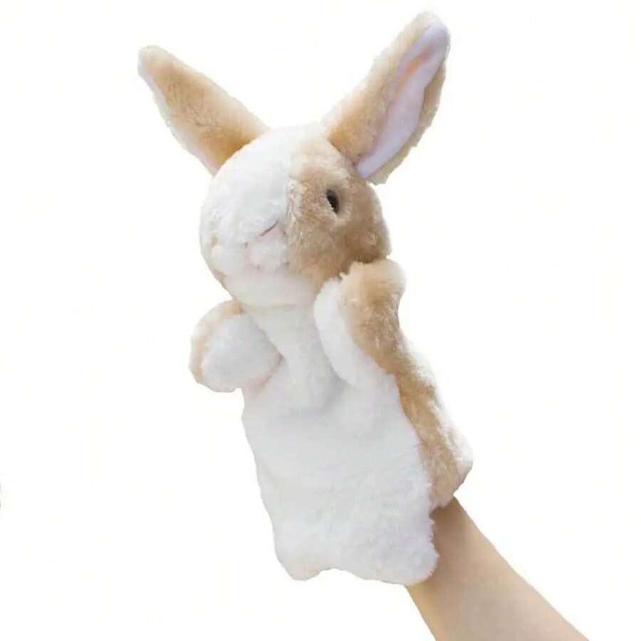 11.8-Inch Hand Puppet, Soft Plush Cartoon Role-Playing Toy, Rabbit, Teaching, Feathered Doll 1CPO - Brown - View 1