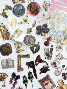 50pcs Retro European Palace Style Gold Stamping PET Stickers Decals For Phone Suitcase Scrapbook Helmet Skateboard Guitar Aesthetic Transparent Stickers - A - View 13