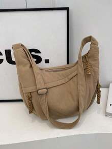 Fashionable Yellow Nylon Waterproof Shoulder Bag With Simple & Casual College Style, Wide Strap, Multiple Zipper Design Suitable For Students, Shopping, Daily Use, Shoulder Bag For School - Màu Khaki - Xem 5