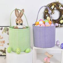 Personalized Kids Easter Egg Basket With Custom Embroidered Name, Cute Gingham Bunny Easter Basket With Handle, Reusable Candy Gift Basket For Boys Girls, Easter Egg Hunt Basket, Spring Holiday Party Decoration, Kids Toy Storage Basket, Candy Holder, Snack Organizer, Cute Easter Gift Bag For Toddlers Children - Multicolor - View 8