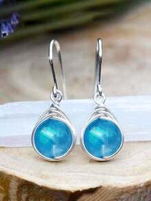 1 Pair Fashion Moonstone Water Drop Earrings, Suitable For Women, Can Be Used For Weddings, Engagements, Anniversaries, Parties, Valentine's Day, Also Can Be Given As Gifts To Mothers, Mother's Day, Etc. - 藍色 - 查看 3