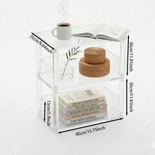 1件装优质透明亚克力边桌，双层小型边桌，适用于沙发和床边，简约现代美学客厅家具 - 方形 - 查看 9