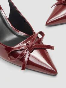 Women's Burgundy High Heel Pumps, Pointed Toe Slingback Party Wedding Dress Shoes, 7cm Formal Heels With Ankle Strap - Burgundy - View 4