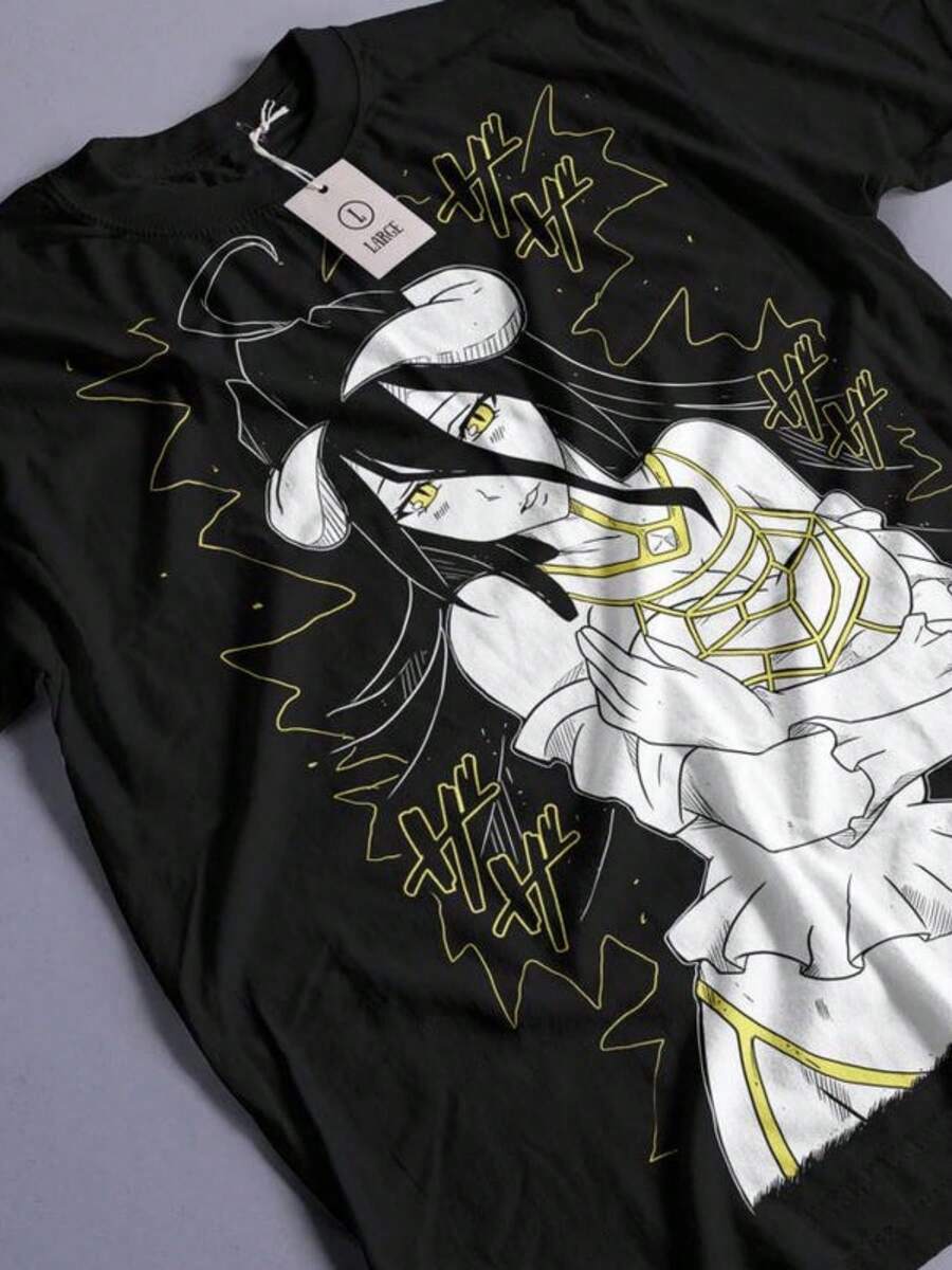 Albedo Overlord Tshirt, Anime Overlord Character, Demon Girl, Succubus, Ainz Ooal Gown, Momonga, Tomb Of Nazarick, Anime Streetw (2) - 黑色 - 查看 1