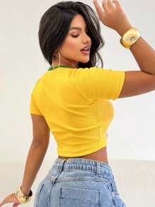 Women's World Cup Cropped Top, Brazil Cropped Top In Rib Knit Fabric. - 黃色 - 查看 2