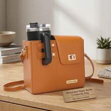 Women's Solid Color Crossbody Bag With Water Bottle Holder PU Leather Adjustable Strap Portable Outdoor Commute Shoulder Bag Lightweight Durable Casual Daily Travel Purse - Màu tím - Xem 4
