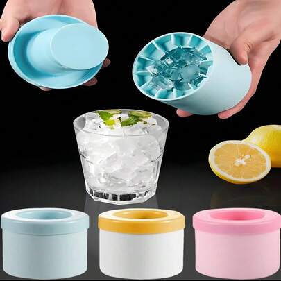 3/2/1 件装便携式冰格，60/40/30 孔圆柱形 3D 制冰器，易脱模硅胶冰格，挤压杯制冰器，带盖硅胶冰桶，易脱模圆柱形冰格