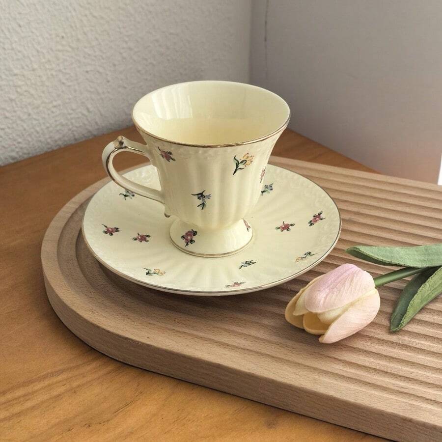 花卉图案陶瓷咖啡杯，优雅下午茶，欧式金边红茶杯