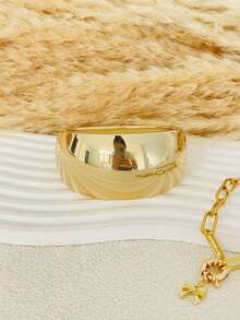 3pcs Unique Bangle Set, Gold Color Wide Cuff Bracelets, Luxury Elegant Style Bangles For Women - Yellow Gold - View 6