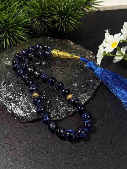 1pc Muslim 33 Beads Tasbih With Tassels, Vintage Prayer Beads Unisex