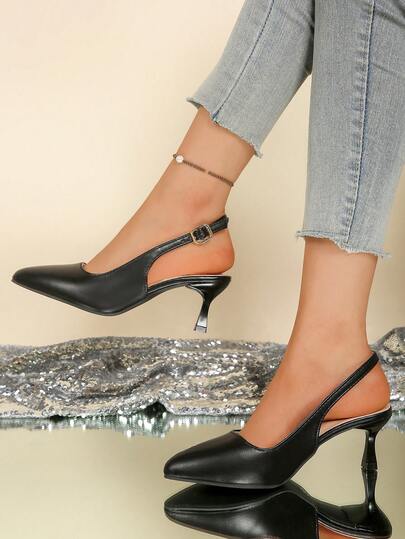 女士时尚尖头细高跟凉鞋，春夏新款百搭尖头凉鞋，纯色女士高跟凉鞋