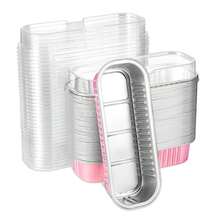 50个迷你铝箔面包模具带盖，6.8盎司，6.5 x 2.6 x 2英寸，一次性长方形烘焙杯 - 粉色 - 查看 8