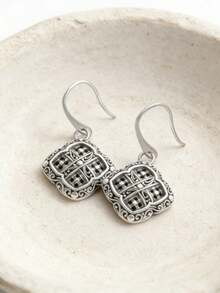 1对方形编织耳环，铜质简约优雅风格首饰，日常佩戴，送给女性和女孩的礼物 - 耳環 - 查看 4