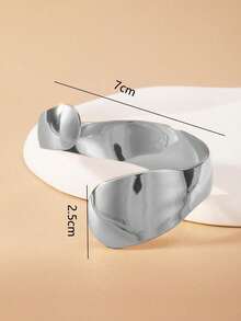 1pc Curved Smooth Geometric Open Adjustable Intersecting Bracelet, Summer Fashion Accessory For Girls - Silver - View 4