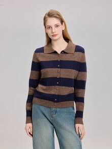 Women's Striped Knit Long Sleeve Cardigan Sweater - Multicolor - View 5