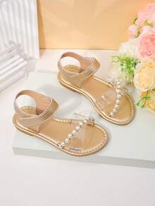 1 Pair Girls' Delicate Pearl Sandals For Versatile Occasion Summer Use - Gold - View 2
