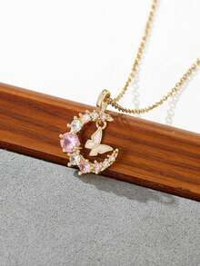 1 PC Fashion Butterfly Moon Necklace, Women's Collar Chain High End ElegantJewelry Gift, Suitable For Daily Matching, Attending Parties, And Giving Birthday Gifts To Friends - Necklace - View 5