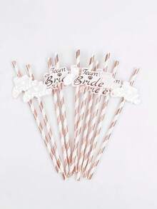 Rose Gold Paper Straws With Bride Tribe Flag, Suitable For Hen Party, Bridal Shower, Bachelorette Party, Wedding Party Tableware - Multicolor - View 12