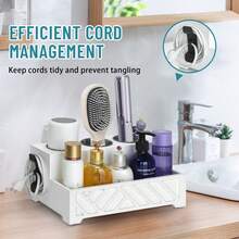 Hair Dryer Holder Wall Mounted,Hair Blow Dryer/Curling Iron Holder, Countertop, Hair Tools & Styling Supplies Organizer Flat For Bathroom Counter For Accessories, Makeup, Toiletries Storage, Black - 白色 - 查看 5