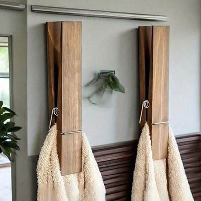 Percha de ropa de madera extra grande, estante para toallas de estilo rústico, adecuado para baño, montado en la pared, multiusos para decoración de lavandería, estante o gancho para toallas, accesorio de decoración de pared para baño