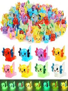 Glow-In-The-Dark Mini Axolotl And Marine Animal Resin Sculptures! Resin Decor Absorbs Sunlight And Glows At Night. Perfect For Desk Decor, Potted Plant Decoration, DIY Crafts, Jewelry Making And Collectible Gifts, Perfect Adult Mini Animal Decor, Random Color Shipment. - Multicolor - View 2