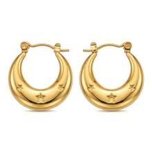 Gold Thick Hoop Earrings, Delicate Minimalist Open Circle Earrings, Pentagram Clip-On Earrings, Luxury Women Earrings - Gold - View 14