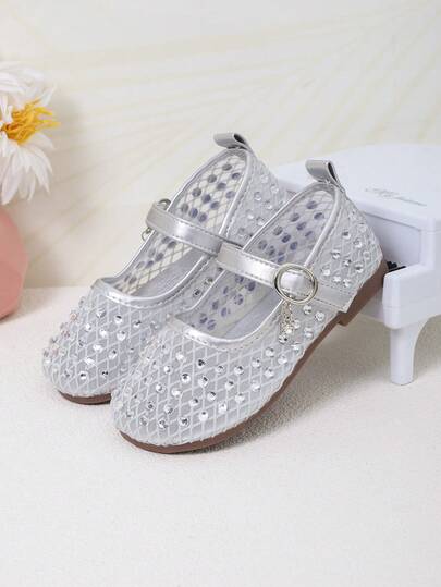 Dép xăng đan mùa hè mới, giày công chúa lưới bóng bẩy thời trang, giày bệt mềm mại thoải mái cho bé gái