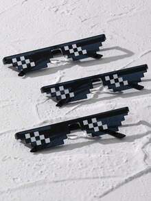 3 Cặp Kính Thời Trang Khảm, Kính Phong Cách Anime Pixelated, Kính Dự Tiệc - Đen và trắng - Xem 7