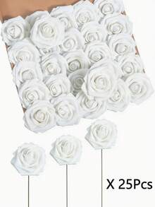 25pcs Red Artificial Rose Stems, Realistic Foam Red Rose Bouquet For Wedding, Home Decor, Mother's Day, Birthday, Graduation Gift - Multicolor - View 16