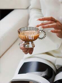 Vaso de vidrio retro, vaso de vidrio de rayas verticales con tallo bajo, adecuado para café, té negro, leche, bebidas, jugo, taza reutilizable y linda para el hogar, dormitorio, oficina, té de la tarde, restaurante, fiesta - Multicolor - Ver 12