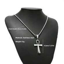 Ankh Cross Necklace,Silver Ankh Cross Pendant Necklace,Stainless Steel Ancient Egyptian Jewelry,Metal Blessing Cross Egyptian Jewelry,Blessing Jewelry Gifts For Him - Gold - 查看 4