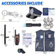 13件套儿童服装套装，包括徽章、美国国旗臂章、手铐，适合6岁以上儿童，可用于万圣节、圣诞节、生日派对、课堂角色扮演、亲子互动玩具。 - 藍色 - 查看 5