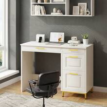 Modern Computer Desk With 4 Drawers, Modern Home Office Desks With Golden Handles And Drawers, Computer Table For Small Spaces, Black/ White - White - View 1