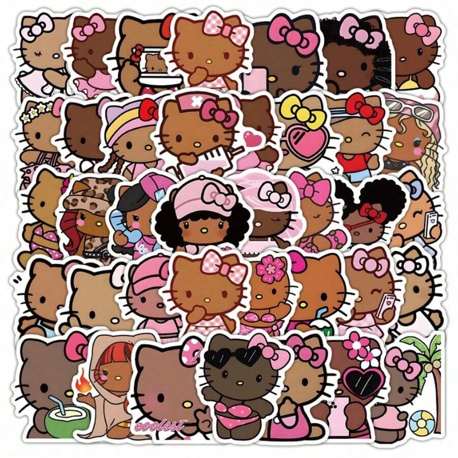 SANRIO 50张/65张三丽鸥可爱卡通猫咪涂鸦防水防刮贴纸，适合女孩、男孩、水瓶、笔记本电脑、吉他、滑板、行李箱、自行车装饰，圣诞节和生日礼物 - San海報 - 查看 1
