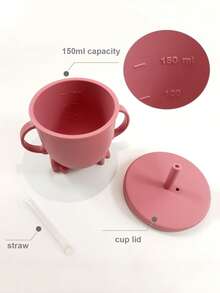 1pc Baby Silicone Material Cute Footprint Bottom Grip Dual-Ear Straw Cup, Suitable For Everyday Baby Drinking - Multicolor - View 8