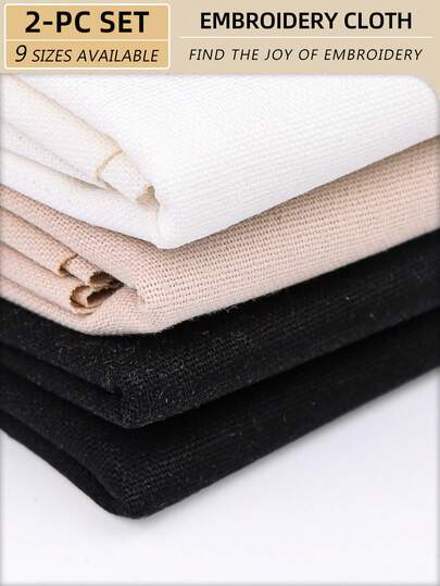 2pcs/Set White/Khaki/Black Handmade DIY Embroidery Cloth, Soft And Smooth Texture, Clean Fabric With Minimal Impurities, Evenly Distributed Threads For Beautiful Finished Products