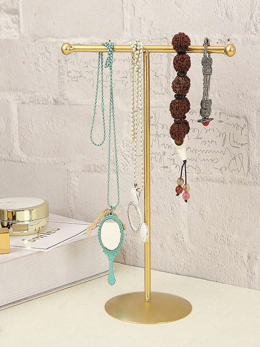 Multifunctional Metal Jewelry Organizer Rack With Necklace Hooks, Vertical Jewelry Display Stand For Home, Stores Necklaces, Bracelets, Earrings, Rings And Saves Vanity Space - Gold - View 1