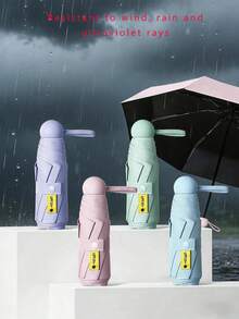 1件裝迷你膠囊傘，便攜式5折陽傘雨傘，防UV遮陽，輕量防風防水口袋傘，膠囊收納設計，適合旅行、通勤、戶外、露營、學生、辦公室，便攜旅行配件，開學季、新年、聖誕禮物 - 彩色 - 查看 11