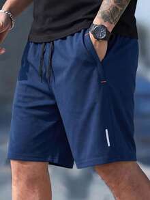 3 piezas Pantalones cortos con cintura elástica para hombres con bolsillos con cremallera, decoración con rayas reflectantes, cordón ajustable, diseño minimalista cómodo y ajustado, adecuado para deportes, actividades al aire viajes diarios en verano - Multicolor - Ver 4