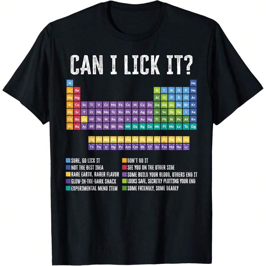 Can I Lick It Periodic Table Funny Chemistry Element Teacher T-Shirt - 黑色 - 查看 1