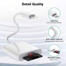 SD+TF卡相机读卡器，兼容，存储卡读卡器和查看器，SD/TF卡适配器，兼容 17/16/15/14/13/12/11/XS/XR/X/8/7，兼容MacBook，即插即用，无需应用程序 - 白色 - 查看 6