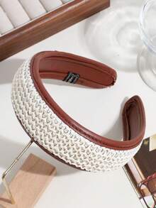 1pc Women's Retro Wide Woven Leather Headband, Suitable For Daily Wear - Multicolor - View 6