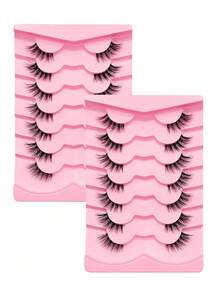 Rikuaild 7/14 Pairs Half Lashes Cat Eye Lashes Fluffy Soft Natural Tail Elongated Eyelashes Suitable For Holiday Party Wedding Travel Vocation Beach Seaside Makeup Lashes,Eyelashes,Strip Lashes,Fake Eyelashes - Black - View 5