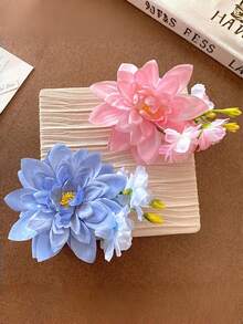 1pc Women's Hair Clip, Pink Peony Flower Hair Clip, Side Clip Hair Accessory, Faux Flower Hair Clip, Beach Vacation Atmosphere, Photography Prop - Multicolor - View 4